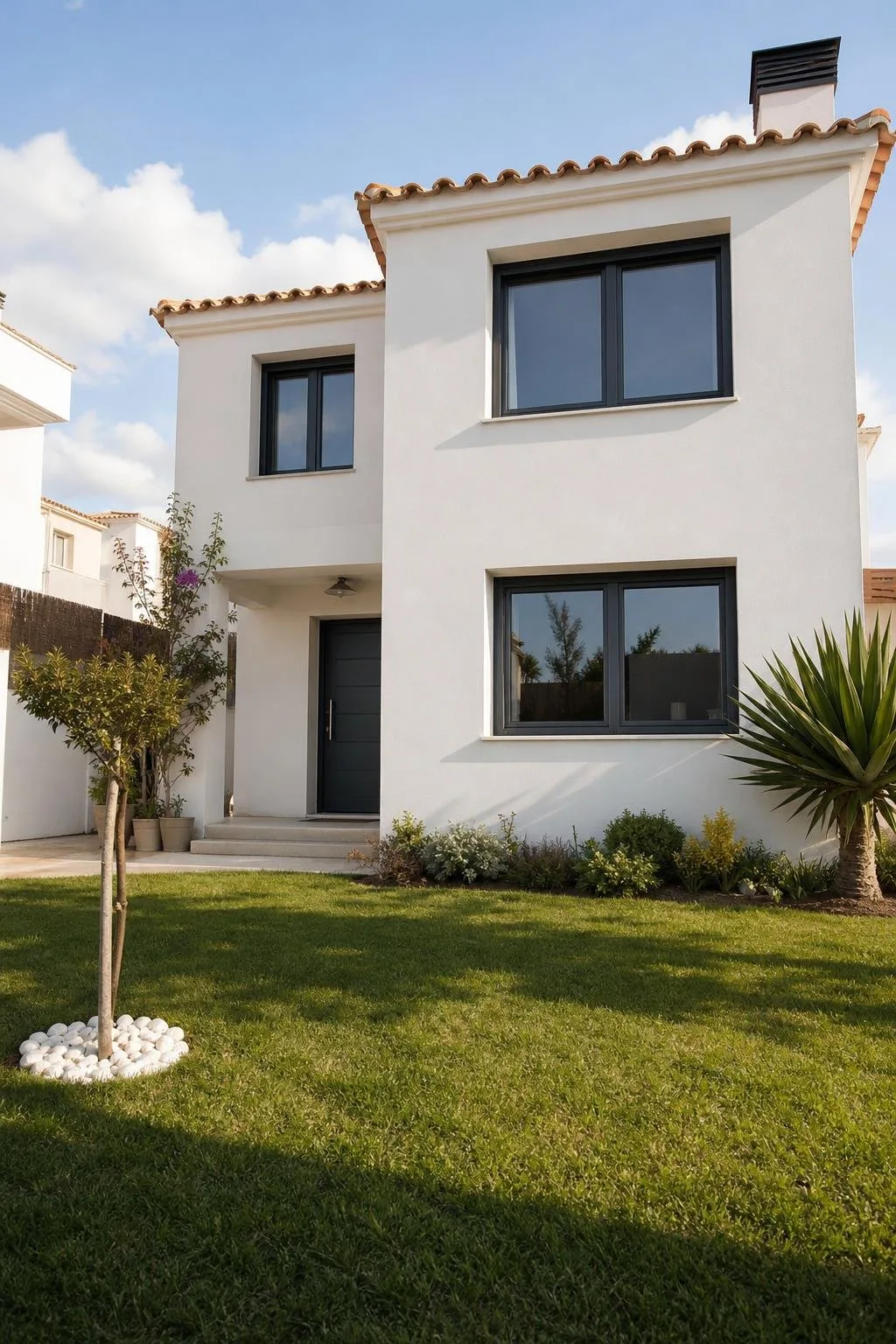 Chalet reformado con fachada nueva y jardín cuidado