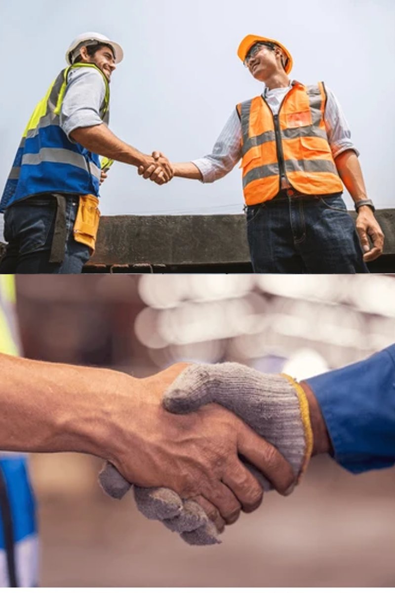 A Pie de Obra Integral - Servicio de coordinación de gremios Apretón de manos entre jefes de gremios